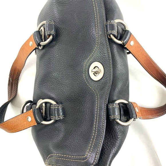 Coach Chelsea Black Pebbled Leather Shoulder Bag Satchel 10134 Purse Turn Lock - Picture 7 of 13